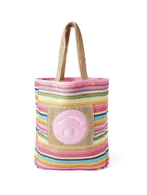 Packed Party Bring on the Fun Smiley Woven Rainbow Tote Bag NWT